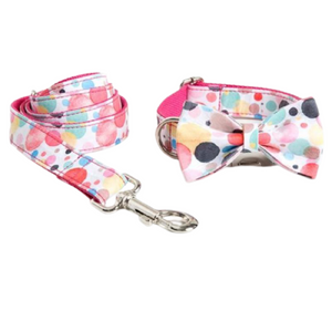Our luxurious, handmade Colorful Confetti Bow Tie Dog Collar & Leash Sets are best sellers.