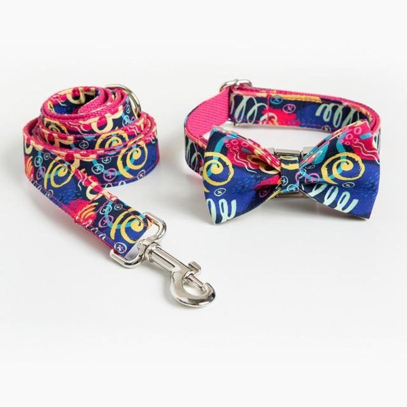 Carnival Bow Tie Dog Collar & Leash Set