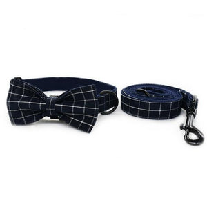  Leather Dog Collar and Leash Set, Check Pattern Dog