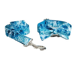 Our Ocean Blue Bow Tie Dog Collar & Leash Set is a best sellers.