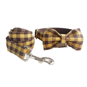 Our Brown Plaid Bow Tie Dog Collar & Leash Set s dapper  for autumn/winter.