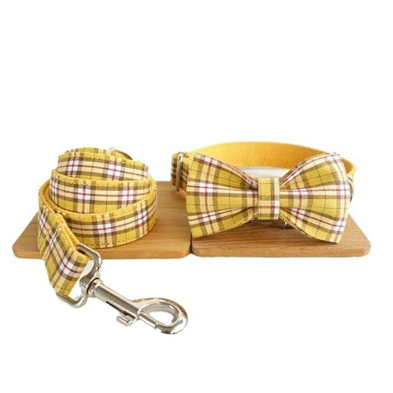 Plaid Bow Tie Dog Collar And Leash