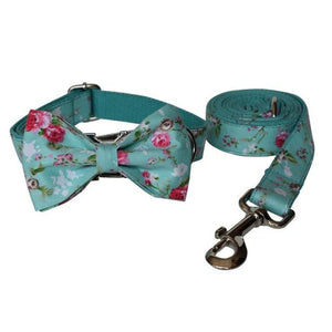 Floral Roses Bow Tie Dog Collar & Leash Set | Personalized Free