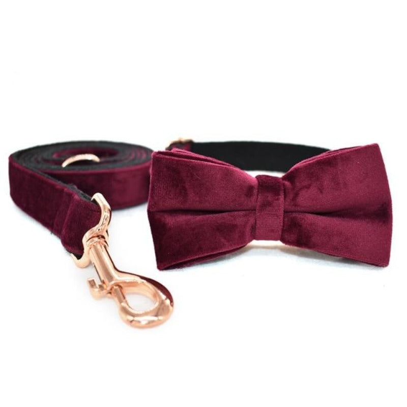 Perfect for formal affairs, our Vino Velvet Bow Tie Collar & Leash set is timeless.