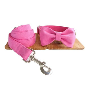 Vibrant Pink Bow Tie Dog Collar & Leash Set