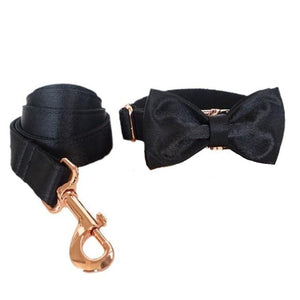 Satin Black Bow Tie Dog Collar Set