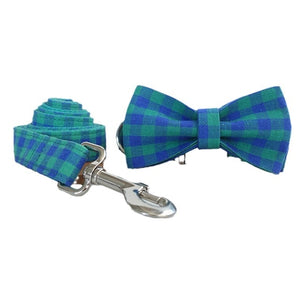 Our Blue-Green Plaid Bow Tie Dog Collar & Leash Set is a best seller.