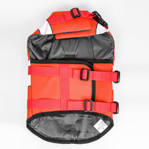 Adjustable straps on the dog life jacket allow for easy-on, easy-off.
