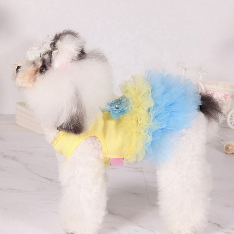 Your gal will look adorable in this Floral Bubble Tutu Dog Party Dress, available in white, yellow and pink.
