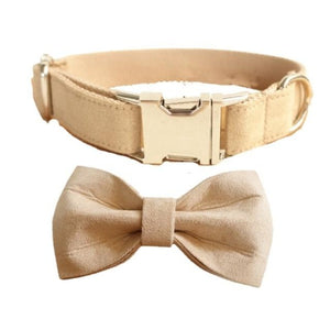 Ivory Bow Tie Dog Collar & Leash Set