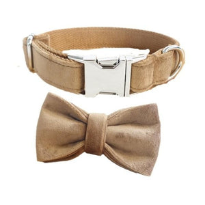 Chocolate Suede Bow Tie Dog Collar & Leash Set
