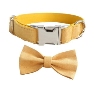 Canary Yellow Suede Bow Tie Dog Collar & Leash Set