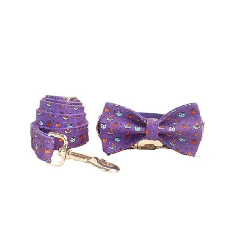 Boo! This Witchcraft Bow Tie Dog Collar & Leash Set is perfect for Halloween.