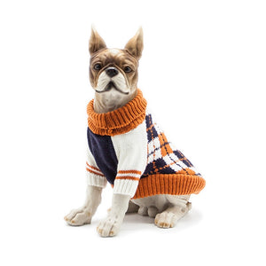 Orange Argyle Knit Dog Sweater