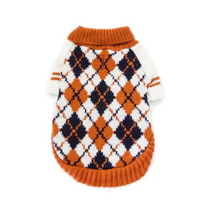 Orange Argyle Knit Dog Sweater