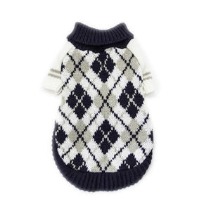 Gray Argyle Knit Dog Sweater