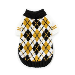 Yellow Argyle Knit Dog Sweater