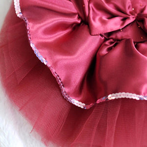 Red Shimmering Sequins Dog Party Dress is crafted with sequins, bling beading, satin and tulle.
