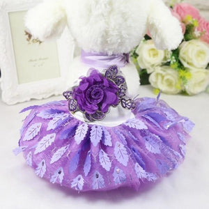Purple Floral Tulle Tutu Dog Party Dress suits small and medium breed dogs.
