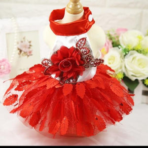 Red Floral Tulle Tutu Dog Party Dress