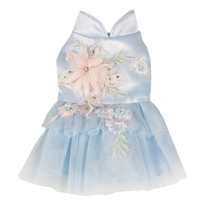 Blue Floral Cascade Dog Party Dress is perfect for small to medium dogs.