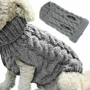 Gray Cable Knit Turtleneck Dog Sweater