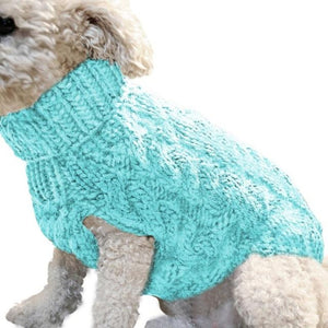 Blue Cable Knit Turtleneck Dog Sweater