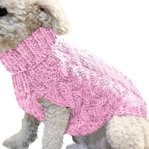 Pink Cable Knit Turtleneck Dog Sweater