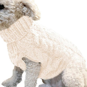 Cream Cable Knit Turtleneck Dog Sweater