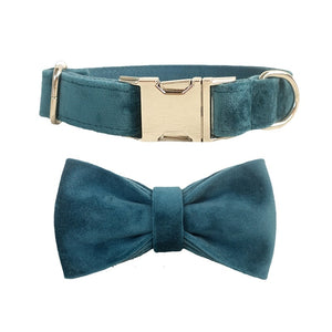Green Suede Bow Tie Dog Collar & Leash Set