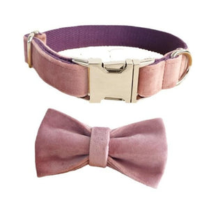 Pastel Pink Suede Bow Tie Dog Collar & Leash Set