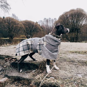 Plaid Hunting Lodge Dog Coat is designed for medium and large dog breeds.