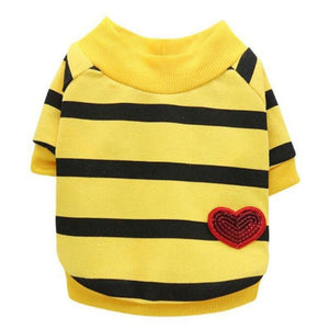 Yellow Striped Heart Dog Sweater Pullover