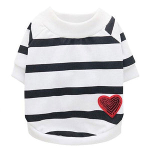 White Striped Heart Dog Sweater Pullover