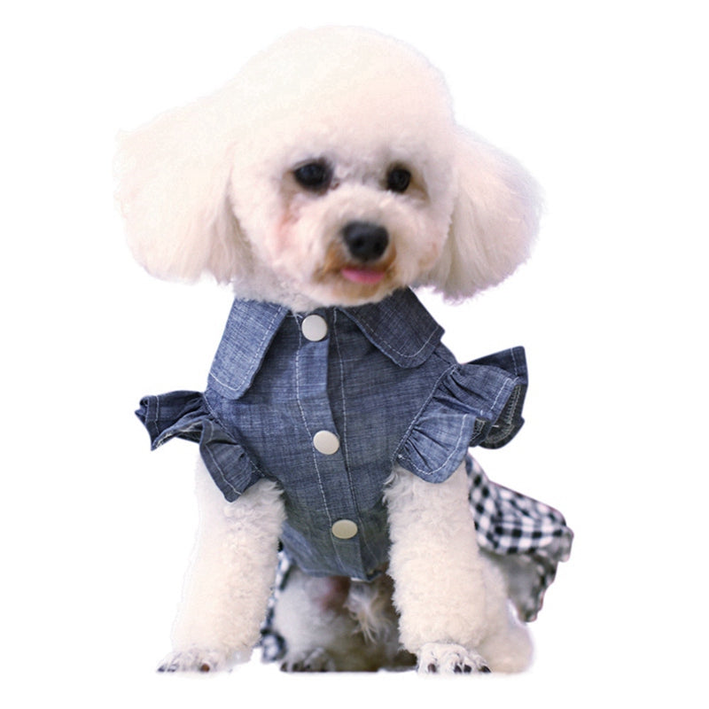 Sweeter than sweet, this Denim Plaid Dog Dress from our Spring/Summer collection features a large denim bow and plaid skirt.