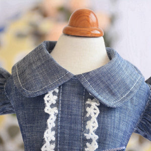 This Spring Denim Plaid Dog Dress is made of 100% cotton.