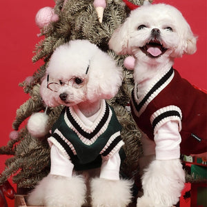 This Preppy V-Neck Striped Dog Sweater Pullover is a must-have for your dog this Christmas.
