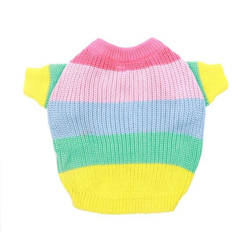 Rainbow Dog Sweater suits small to medium dogs.
