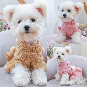 Available in 2 colors, this warm dog sweater dress is perfect for small to medium breed dogs.