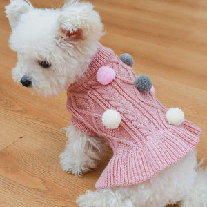 Pink Pom Pom Sweater Dress fits small and medium dogs.