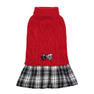 This Red Preppy Plaid Knit Dog Turtleneck Dog Sweater Dress is a classic addition to any pup's autumn/winter wardrobe.