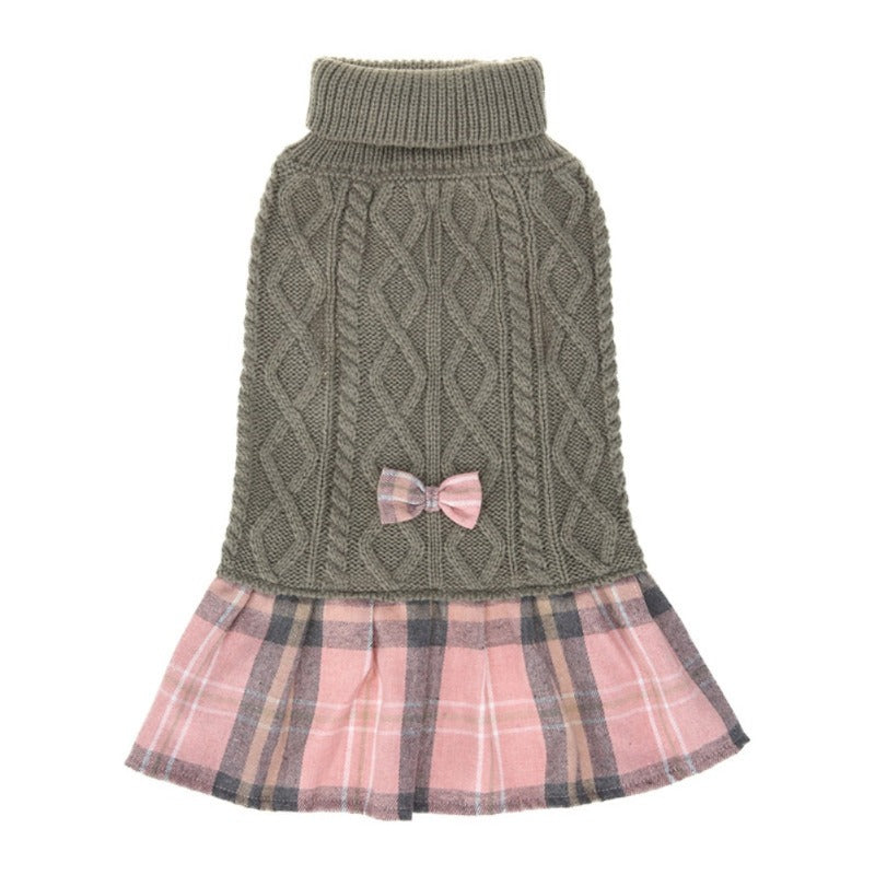 This Red Preppy Plaid Knit Dog Turtleneck Dog Sweater Dress is a classic addition to any pup's autumn/winter wardrobe.