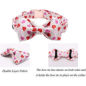 Perfect for Valentine's Day, this Candy Hearts Bow Tie Dog Collar has a detachable bow tie with double elastics for durability.