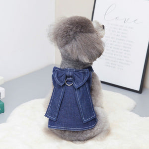 Dark Denim Dog Shirt features a bow and D ring.