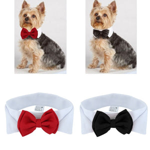 Available in 2 sizes in black or red, this adjustable formal bow tie collar will dress up your pup for the party in no time.
