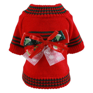 Christmas Bow Turtleneck Dog Sweater in Red