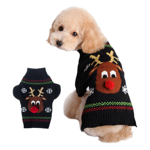 Black Rudolph Reindeer Christmas Dog Sweater fits small and medium dogs.