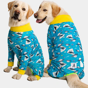 These pajamas are perfect for medium- and large-breed dogs.